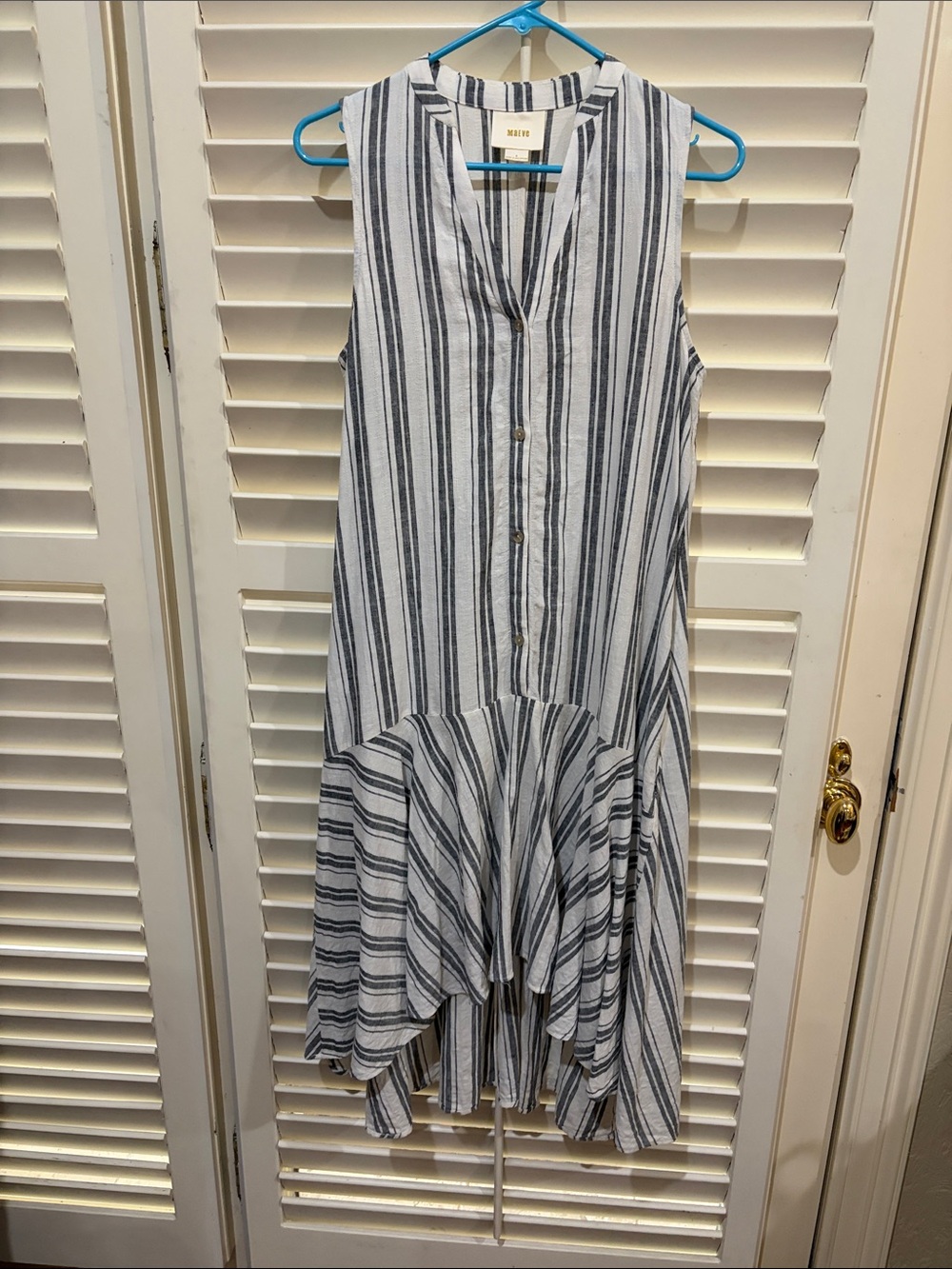 Maeve White and Navy Vertical Stripe Maxi Dress.Small